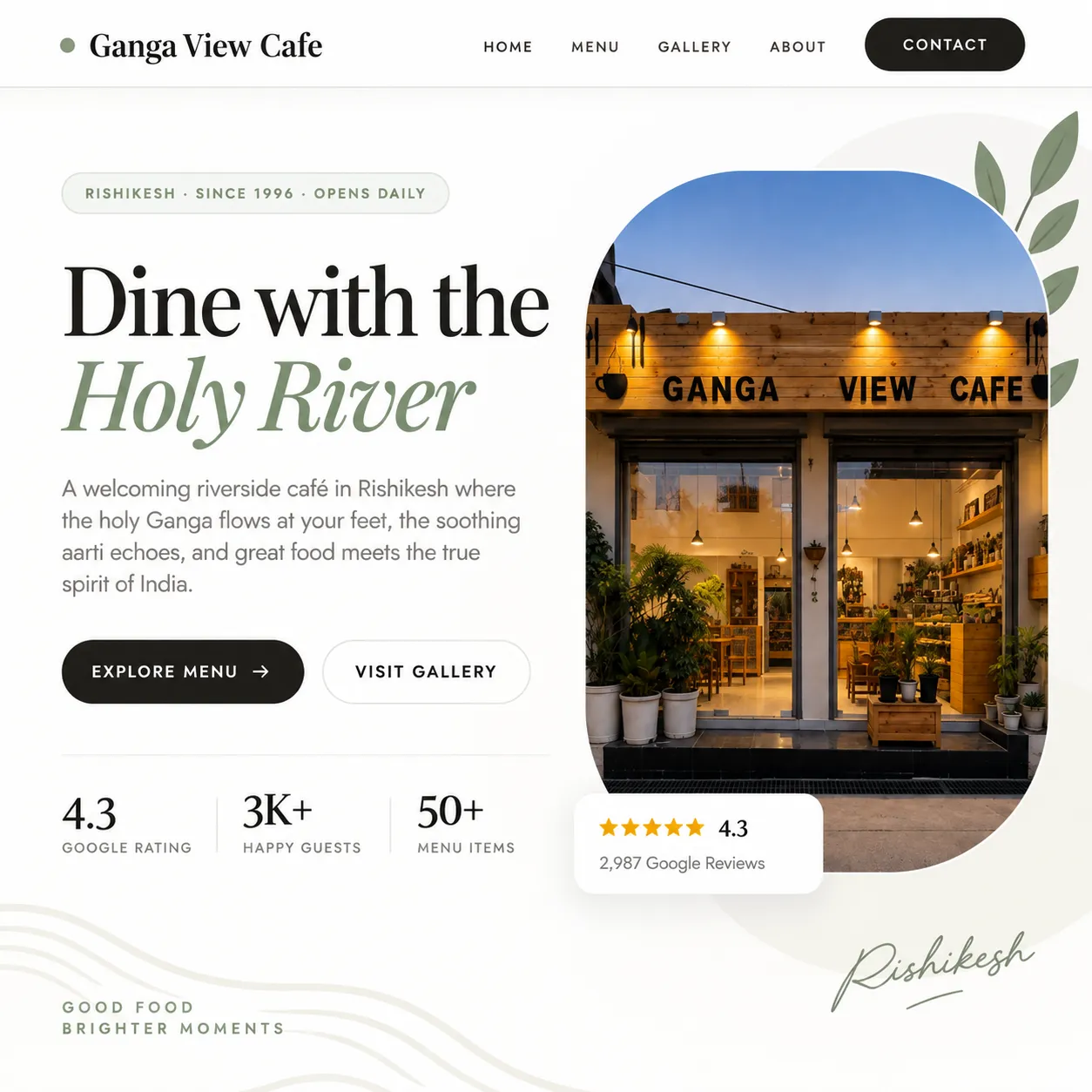 Custom landing page built for a café